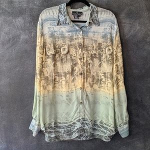 Carole Little Long Sleeve Sheer Tunic Blouse 14